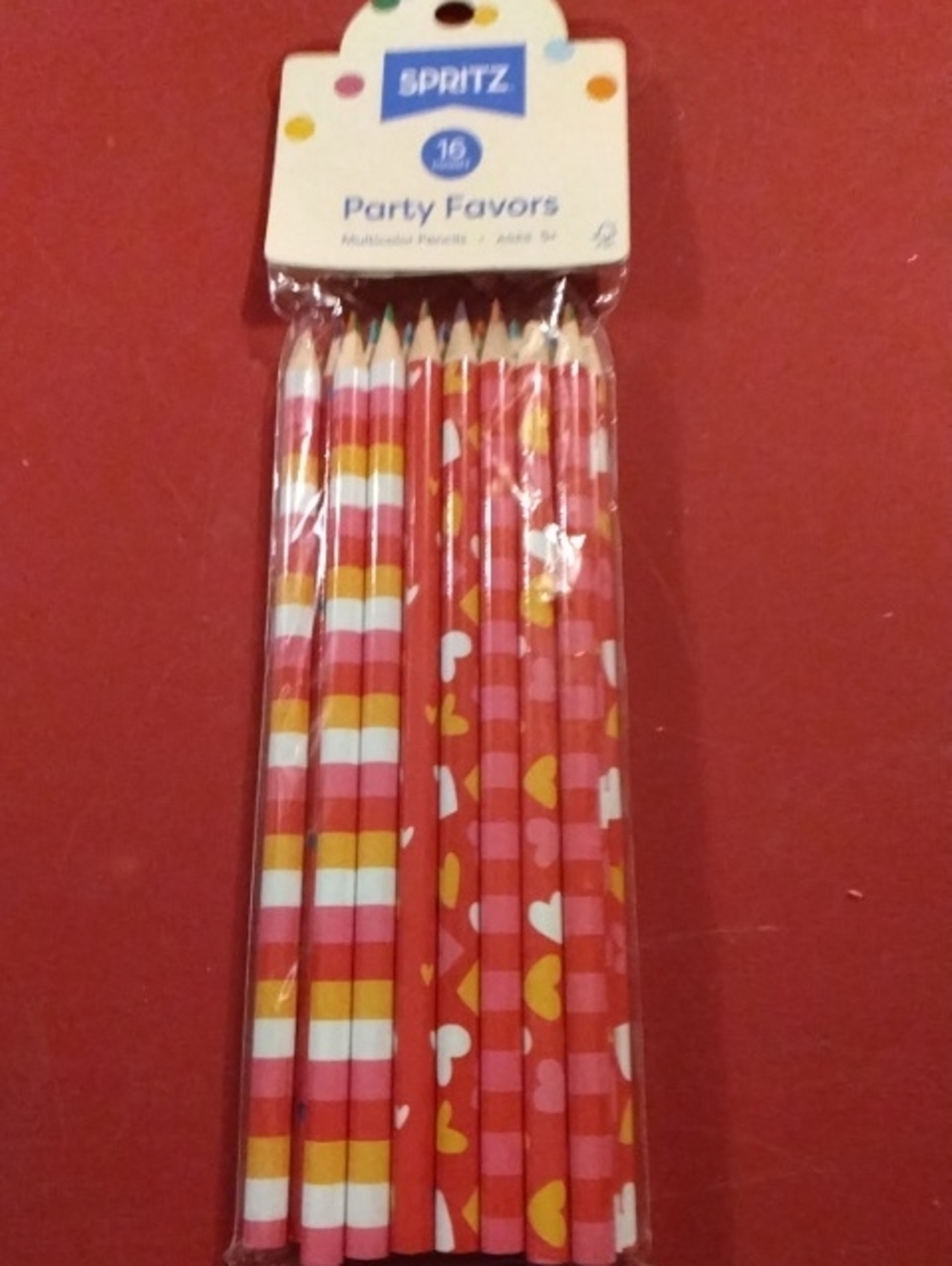Spritz Red, Pink and Yellow Patterned Party Favor Pencils - 16 Pack